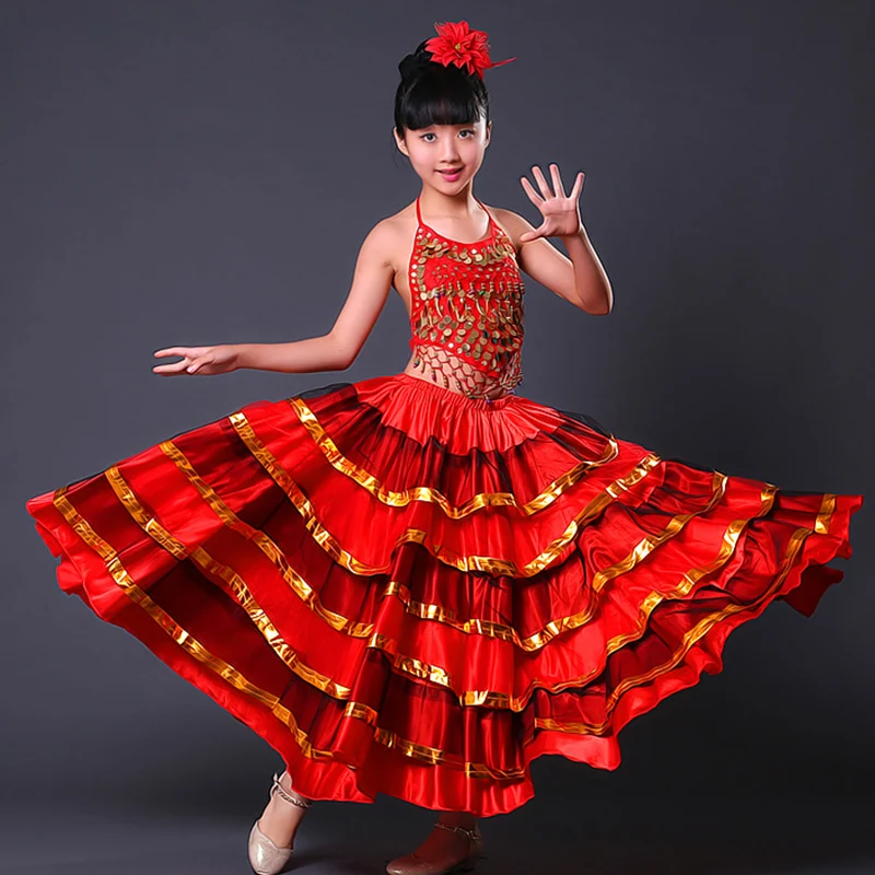 Красные юбки Flamenco детская длинная юбка для соревнований одежда бальной комнаты