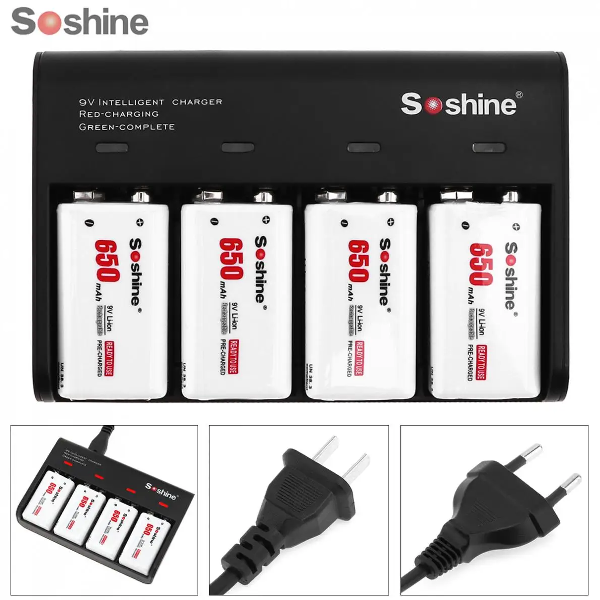 Умное зарядное устройство Soshine 6F22 4 слота 9 В 650 мАч шт. со светодиодным