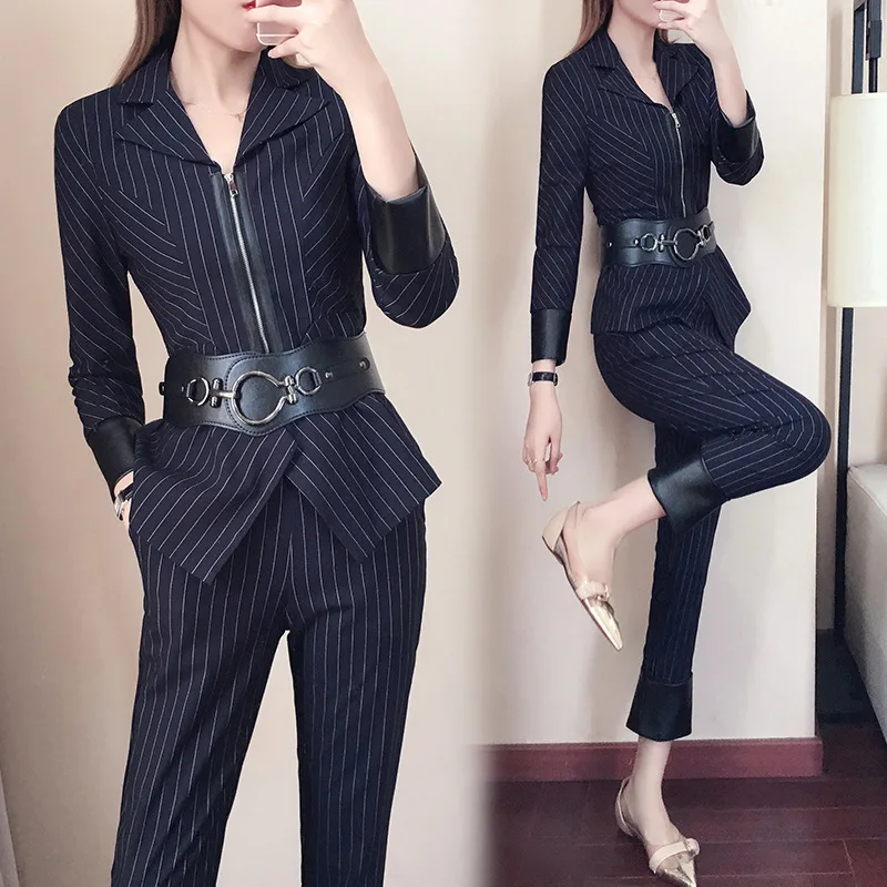 Женский твидовый комплект одежды из двух предметов костюм в полоску большого