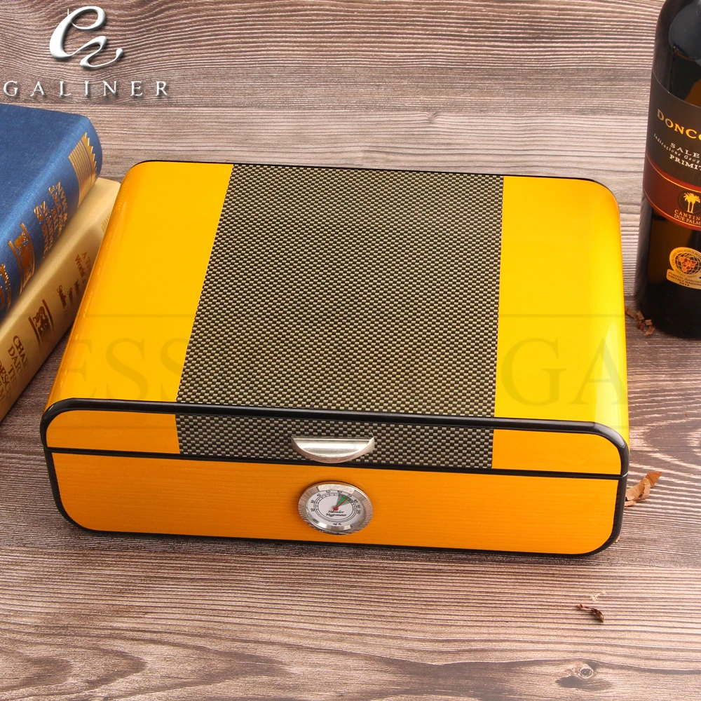 GALINER глянцевый чехол для пианино для сигар Humidor испанский кедр Деревянный ящик для хранения сигар с увлажнитель с гигрометром для COHIBA сигары