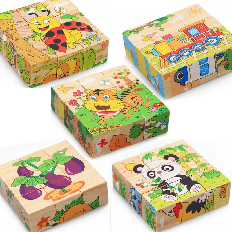 

9 Units Cartoon 3D Stereo Scopic 6 in 1 Puzzle Wooded Animal Plant Car Patterns Jigsaw Kids Education Item Tools Birthday Gifts