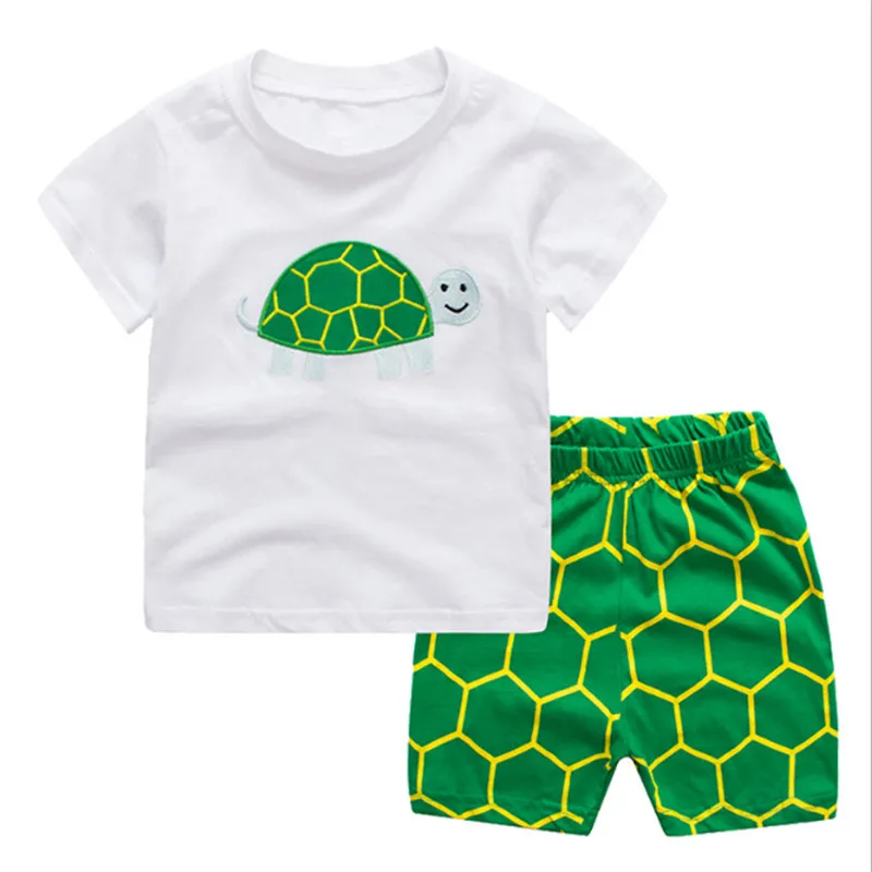 Baby Boy Clothes Jumping kids suits Children Summer Toddler Boys Clothing sets embroidery turtle animals clothing |