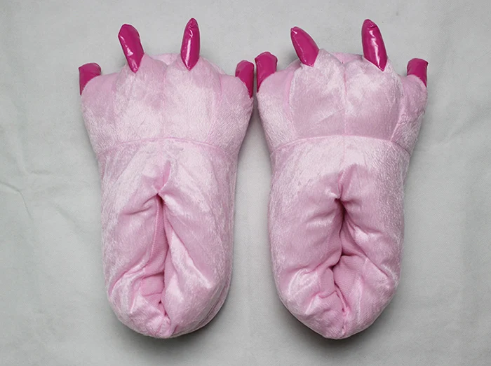 pink slippers KIGUCOS/зимние теплые мягкие домашние тапочки для хеллоуина; Мужская, женская, детская обувь; Плюшевые тапочки в виде лап забавного животного монстра - Цвет: pink slippers
