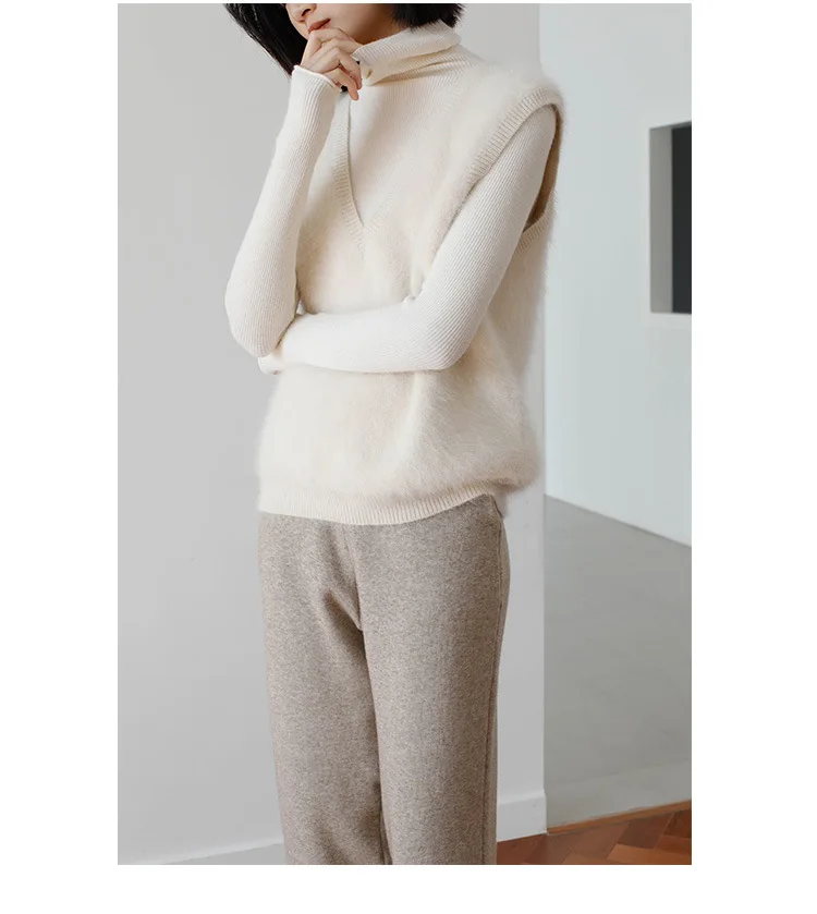 Женский норковый кашемировый свитер, жилет с v-образным воротником, Свободный Прямой жилет без рукавов, жилет, JN774