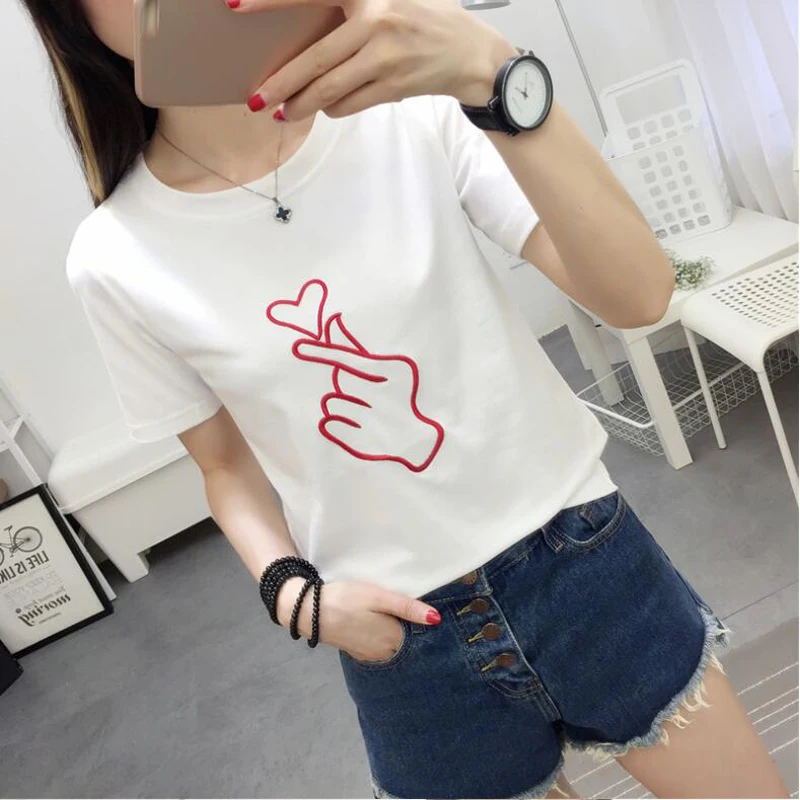 Женская футболка с коротким рукавом Классическая однотонная хлопковая Футболка