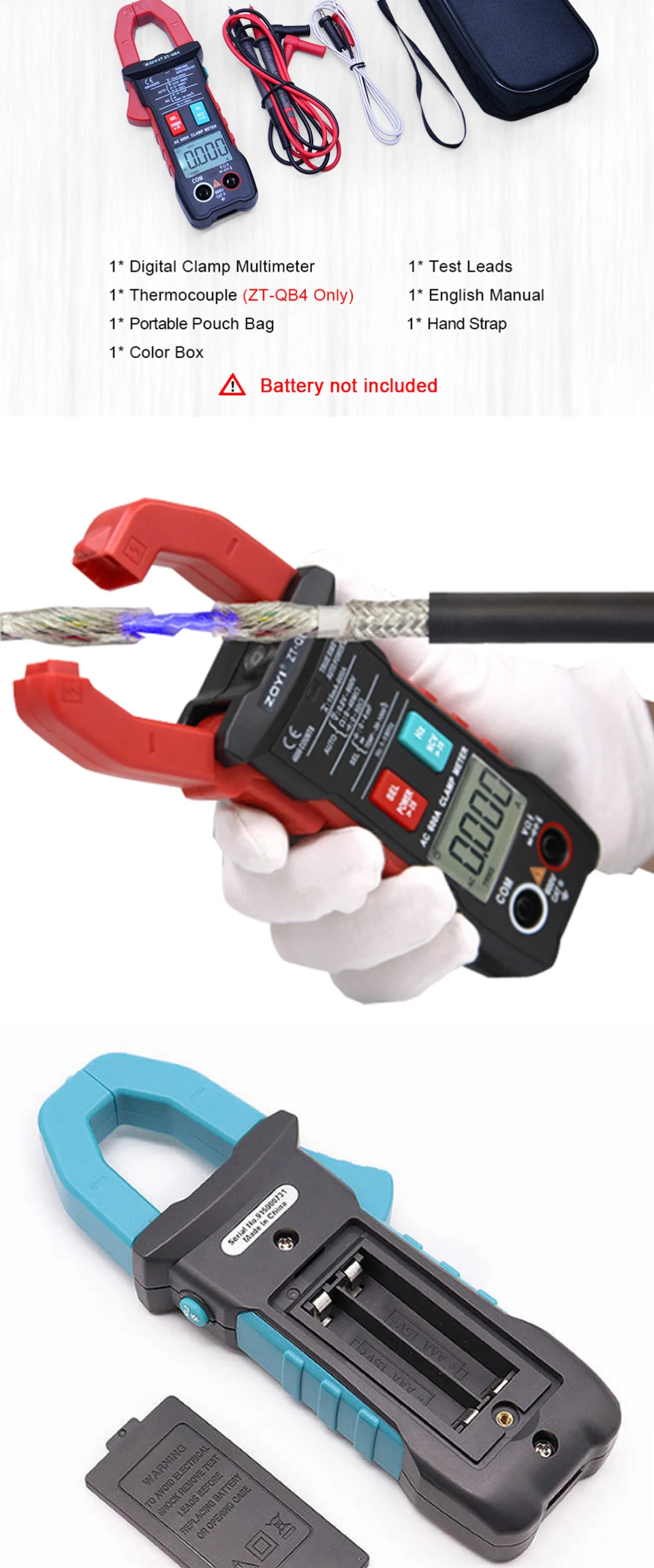 ZOYI Clamp Multimeter ZT-QB1/QB3/QB4 4000 count True RMS Digital Auto Range Data Hold Peak Hold Flashlight NCV Test 600A Ammeter