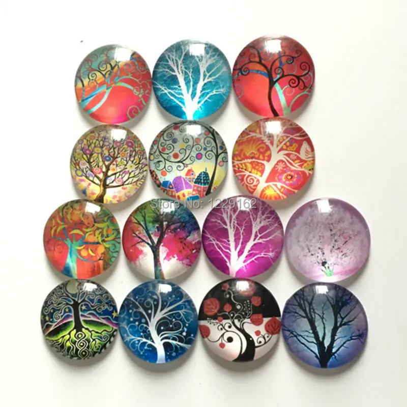 

Free shipping (14pcs/lot)Various Trees Round Crystal Glass fridge magnet Cartoon message sticker Kitchen home Decoration
