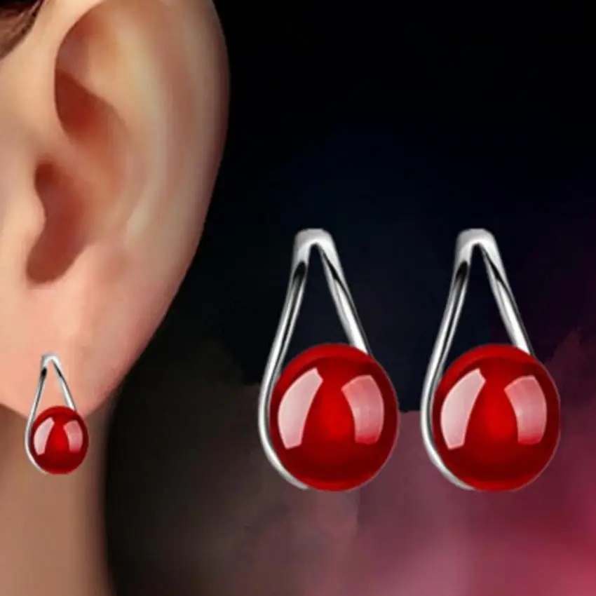 Женские серьги с опалом одна пара сережек серебристого и красного цвета