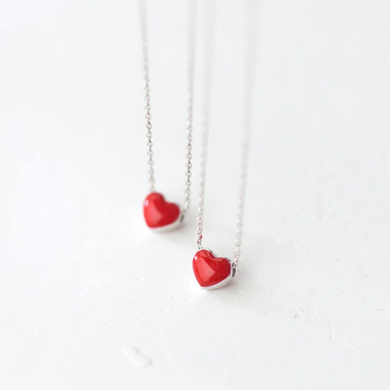 Женское ожерелье из серебра 925 пробы с подвеской в виде красного сердца|heart pendant
