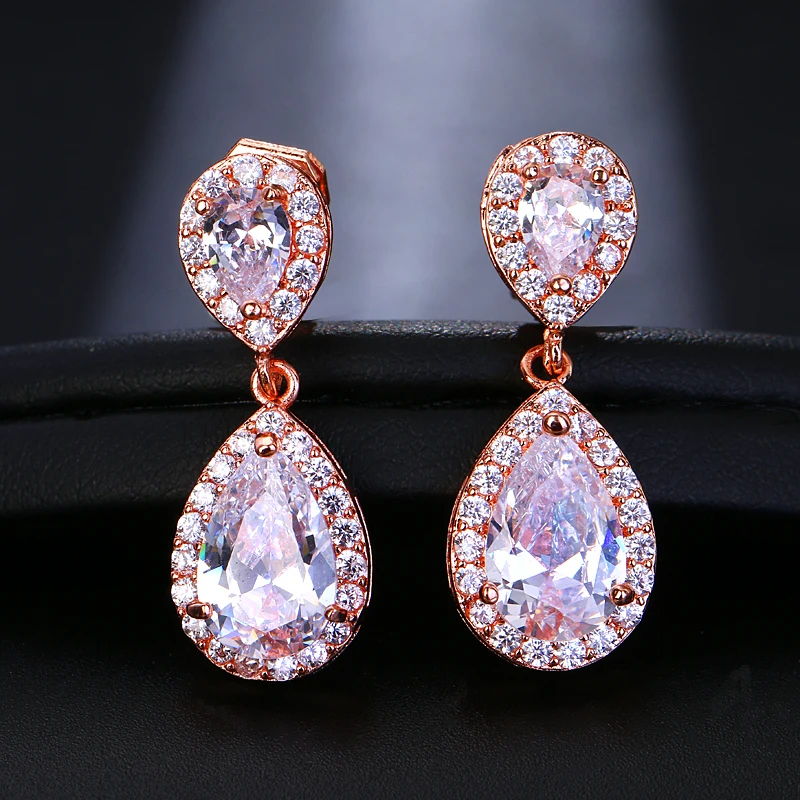 Rose Gold LXOEN, модные ювелирные изделия, серебряные серьги-капли, циркониевый зажим, серьги без пирсинга, прокол, серьги для женщин, свадебные ювелирные изделия, капли воды - Окраска металла: Rose Gold