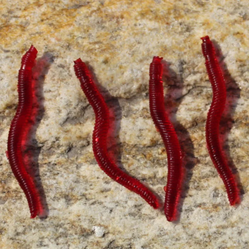 300 шт. мягкие красные черви Earthworm приманки интегрированный 3.5 см 0.2 г длинные