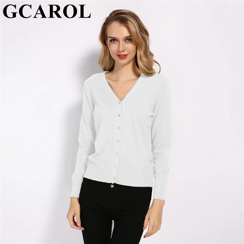 White GCAROL осень зима v-образный вырез женский Укороченный кардиган 30% шерсть свитер стрейч однобортный OL трикотаж - Цвет: White
