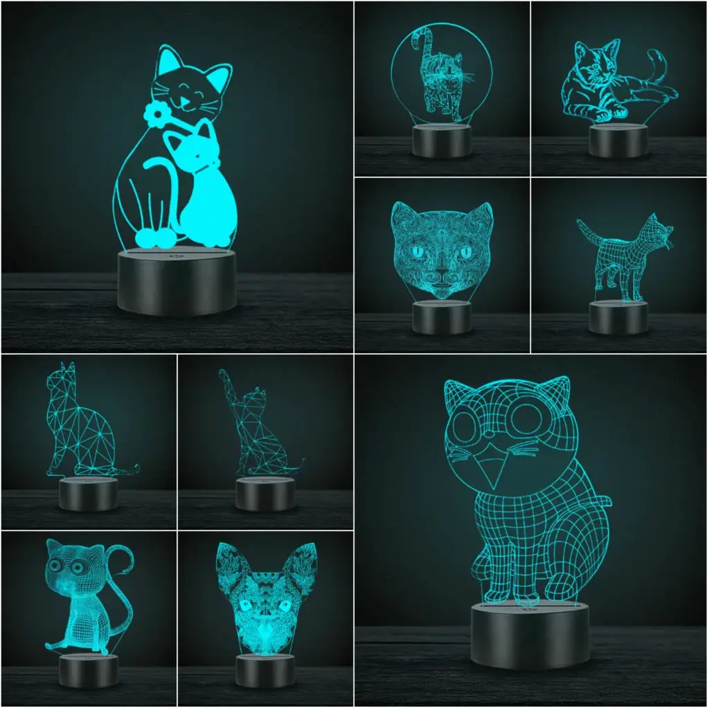 Милый Котик 3D лампа ночник в виде животного светодиодный USB прибор для настроения