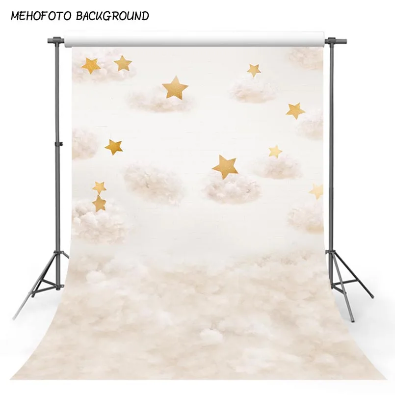 

MEHOFOTO Vinyl Photography Backgrounds Gold Star Cotton Clouds Birthday Children Photocall Photographic Backdrop Photo Studio