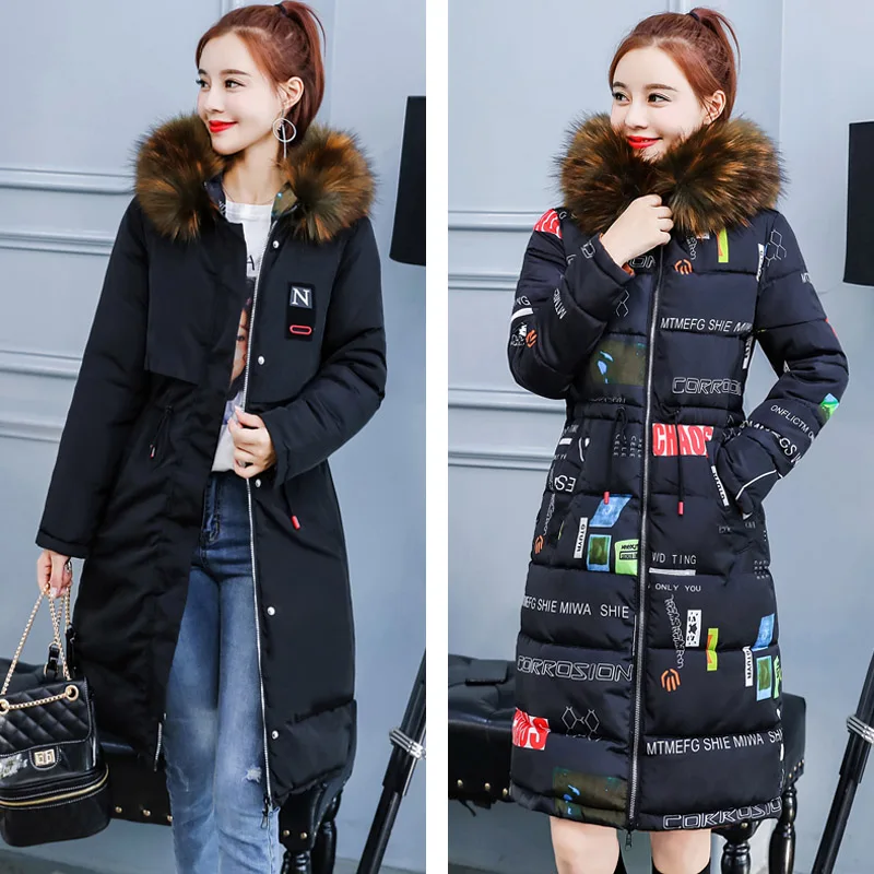 Черный Double Two Sides New Arrival Women Winter Jacket Hooded With Fur Collar Ladies Outwear Parka Long Coat High Quality - Цвет: Черный
