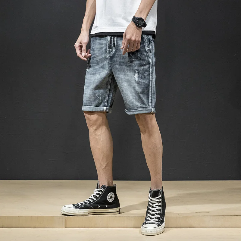 Summer Denim Shorts Male Jeans Men Jean Bermuda Skate Board Harem Mens Jogger Ankle Ripped Wave 38 40 | Мужская одежда
