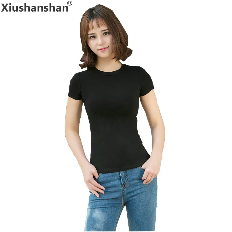 Xiushanshan короткий рукав с круглым вырезом 2018 хлопковая Футболка Одежда в Корейском