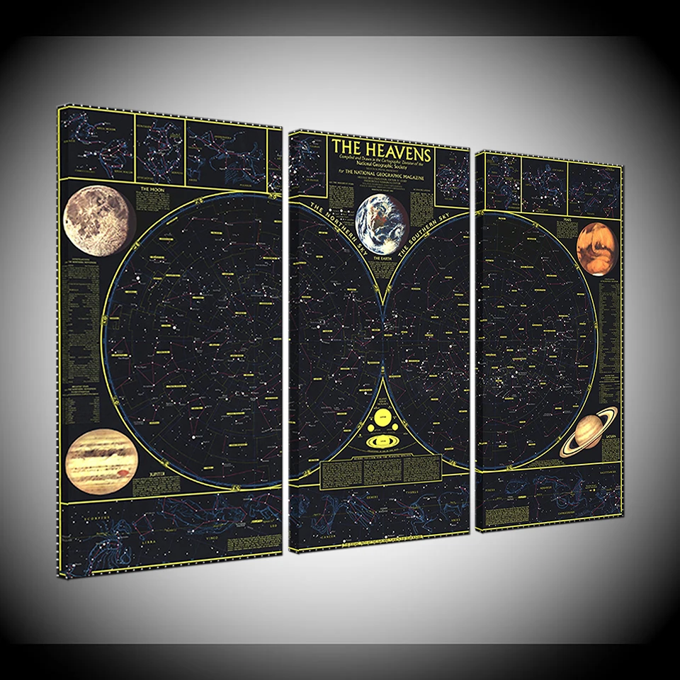 

3 panel Art Picture Canvas Printing Paintings Solar System Planets And Moons Wallpaper Posters Space Science Home Decor Unframed