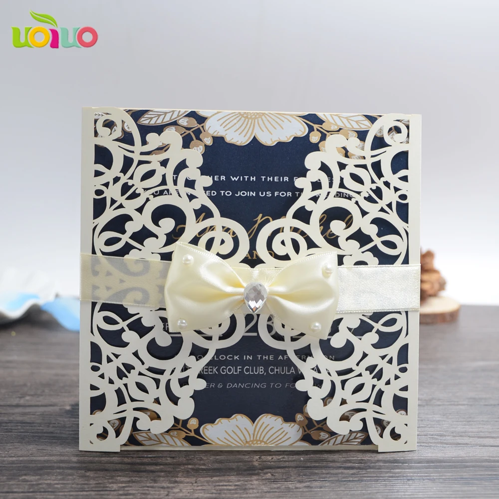 

laser cut luxurious wedding invitation cards cover,laser cut invitation cards with ribbon and buckle need extra cost