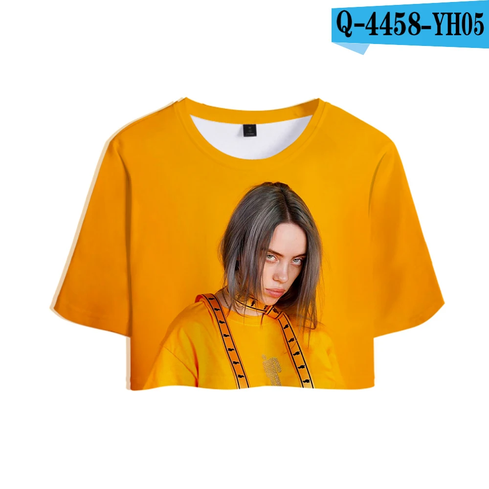 picture color Певица Билли эйлиш Новая мода Топ девушка высокое качество футболка короткая футболка женская Билли эйлиш повседневная сексуальная Распродажа одежды рубашка - Цвет: picture color