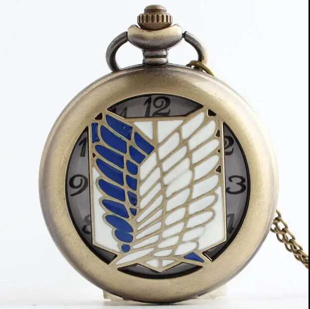 Unisex Unique Design Bronze Silver Attack on Titan Wings of Liberty Clamshell Quartz Pocket Watch Watch Gift Regarder