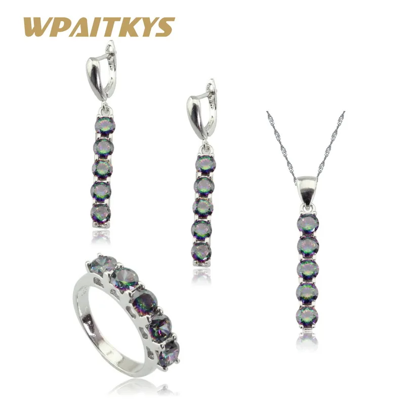 Женский комплект украшений WPAITKYS из длинных сережек и ожерелья с радужным красным