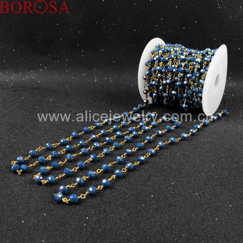 BOROSA Rosary chain Ink blue Natural Stone crystal Quartz faceted Beaded Gold Plated Silver Color or brass necklace JT033 | Украшения и