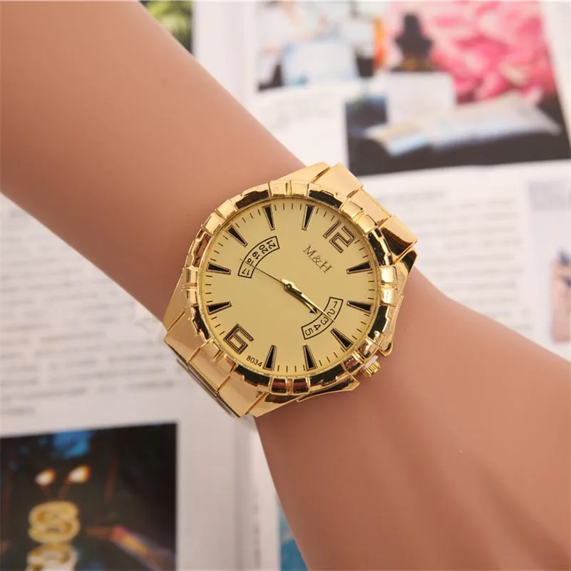 

New Men's watches of the luxury brandStainless Steel Sport Quartz Wrist Gold Bracelet Big Dial Watch Men Wholesale #2AP24