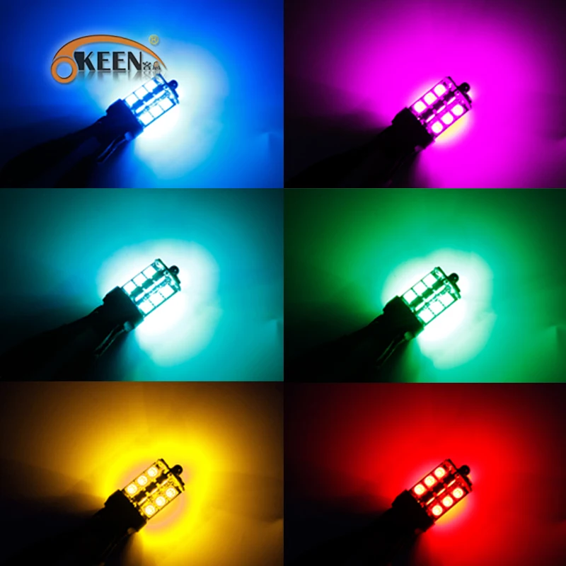 Светодиодная автомобисветильник лампа Canbus OKEEN T20 2 шт. RGB 27SMD 5050 красочная