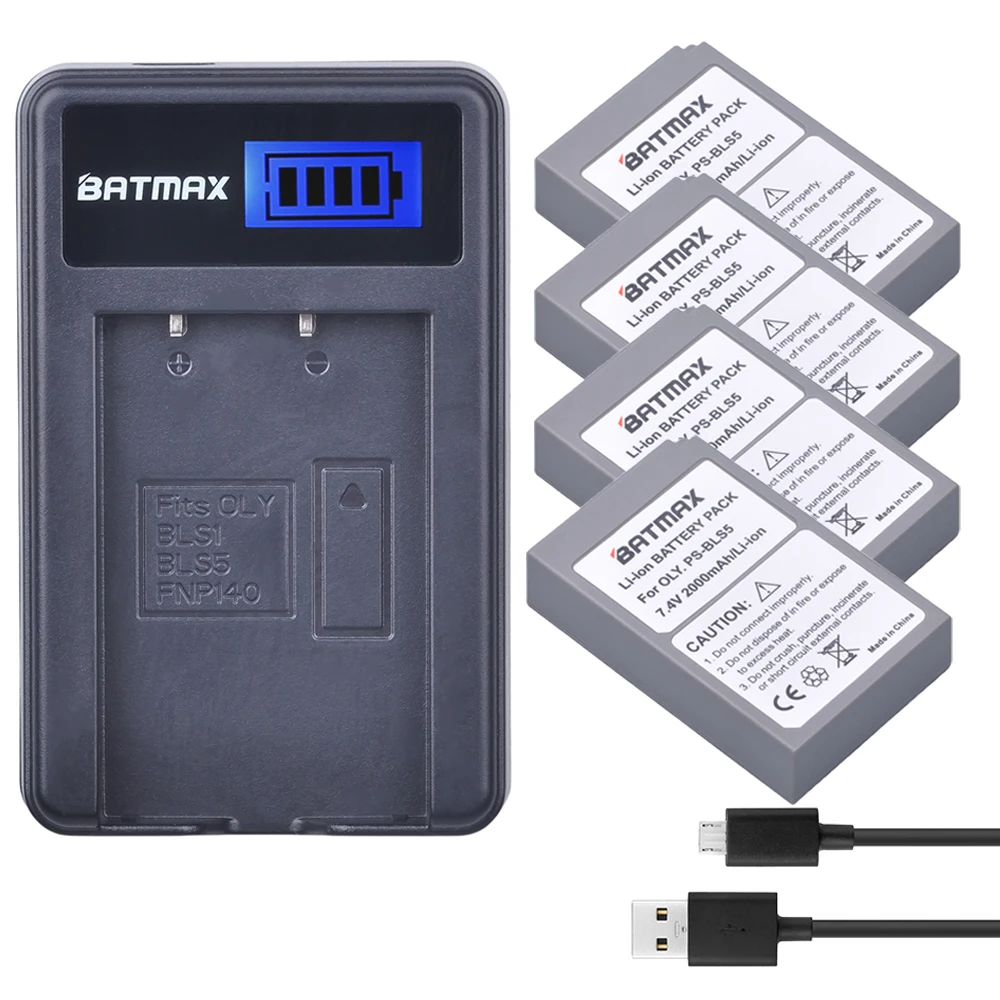 4 шт. PS BLS5 BLS 5 BLS50 батарея + ЖК зарядное устройство для Olympus PEN 50 E PL2 PL5 PL6 PL7 OM D II Stylus1
