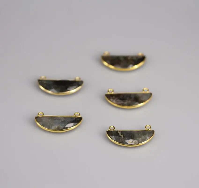 Позолоченные граненые полукруглые подвесные соединители из Лабрадорита