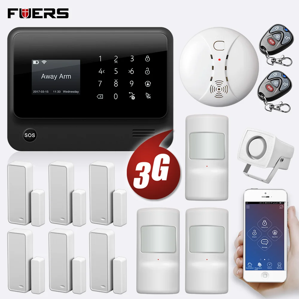 FUERS 3g G90B WiFi GSM сигнализация Охранная домашняя сигнализация 850 900 1800 1900 МГц с экраном дисплей IOS приложение управление SMS сигнализация - Цвет: Black