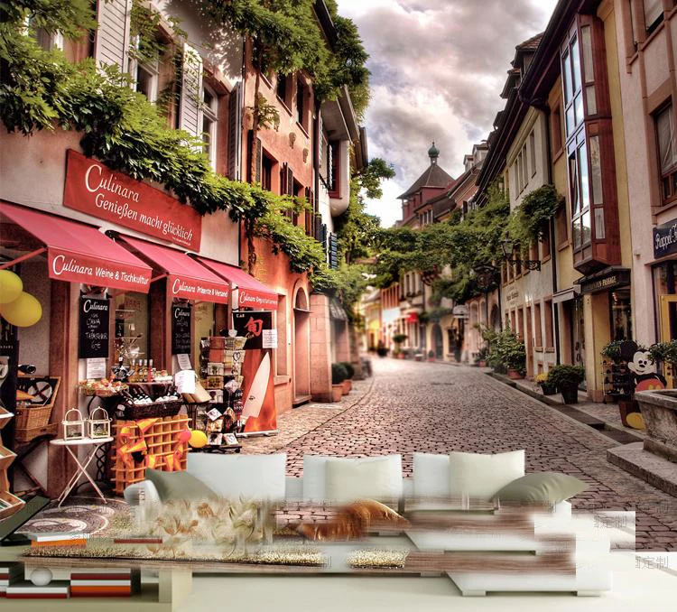 Оптовая продажа винтажный городской цветочный пейзаж 3d настенная роспись для