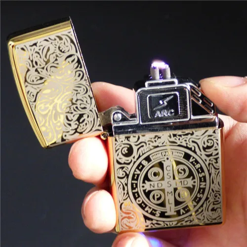 USB дуга перезаряжаемая беспламенная электрическая ветрозащитная металлическая форма креативная курительная зажигалка - Цвет: golden