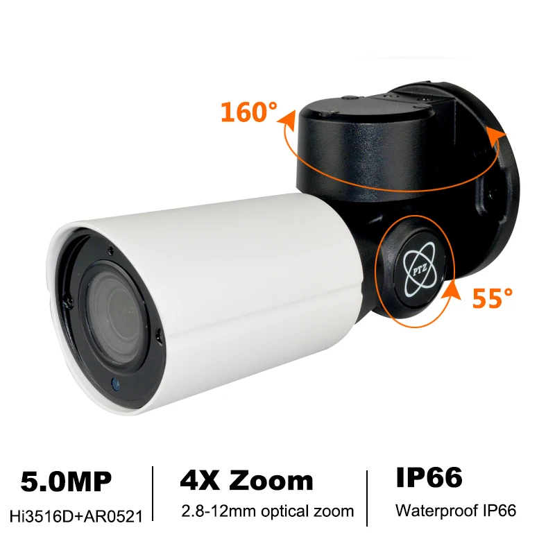 POE 5.0MP 4.0MP Мини PTZ IP Камера H.265 H.264 ONVIF Открытый IP66 4X Оптический зум ИК 50 м P2P