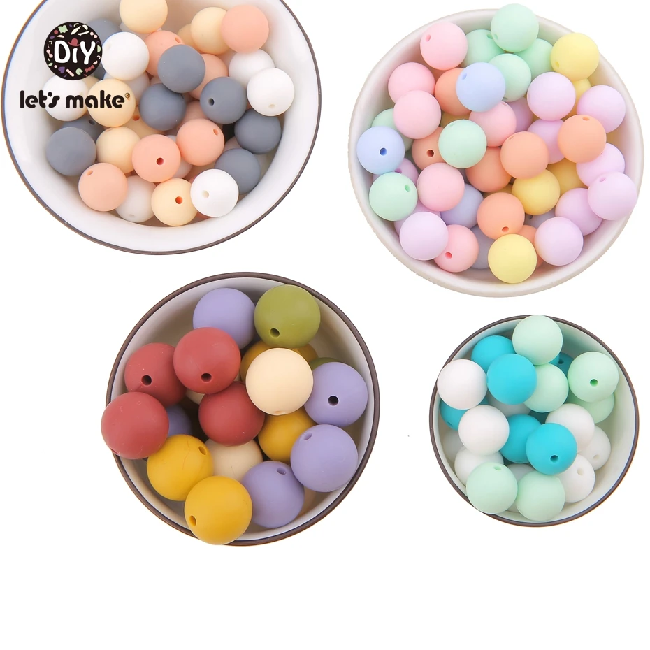 Let's Make Baby Silicone Beads 15mm 40pc Baby DIY Beads BPA Free Silicone Teether Beads Baby Chewable Beads Nursing Accessory