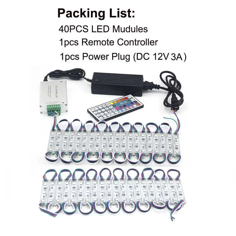 40PCS Kit SMD 5050 Светодиодный модуль 3 светодиодный DC12V Водонепроницаемый IP65 Магазин Реклама на окнах знак ленточный светильник лампа модули огни RGB Цвет - Цвет: 40PCS Kit