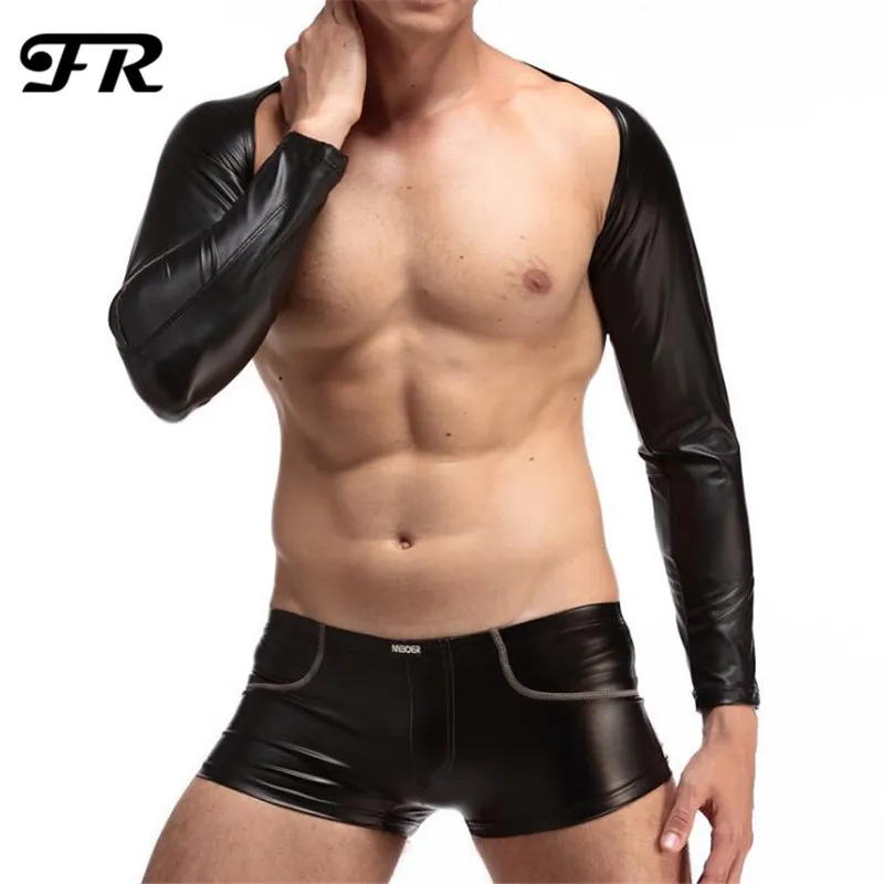 FR Men's Sexy Underwear Faux Leather Tight Full Sleeves Novelty T-Shirt | Мужская одежда