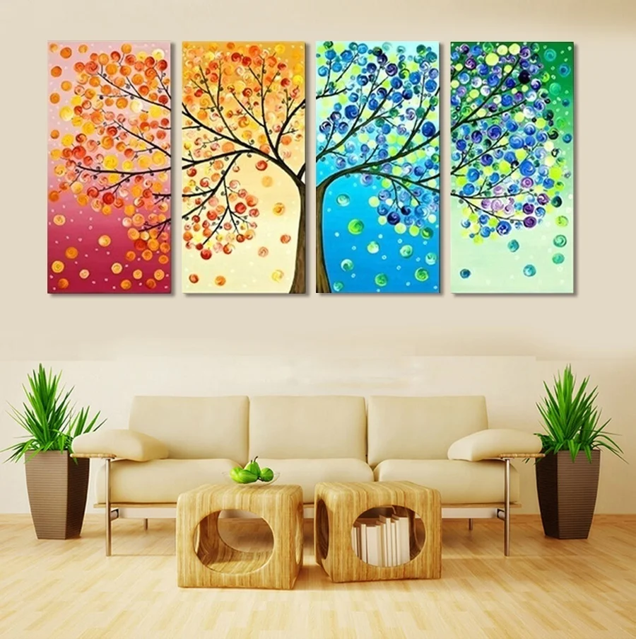 

4 Panel The tree four seasons change Painting Canvas Wall Art Picture Home Decoration Living Room Canvas Print Unframed Art