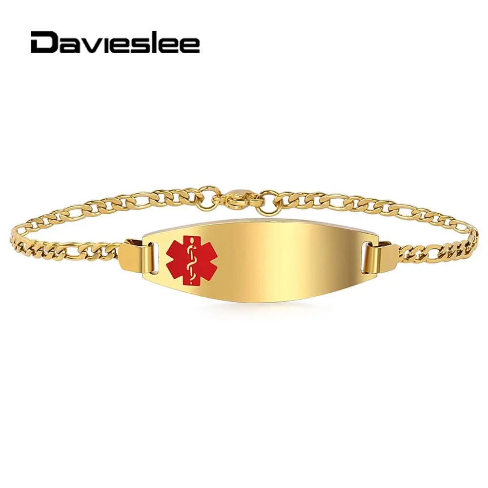 Женские браслеты из нержавеющей стали Davieslee 3 мм золотого цвета с оповещением о
