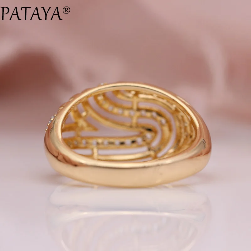 PATAYA, новинка, женские полые кольца, 585, розовое золото, тонкий белый, Круглый, натуральный циркон, классика, модные ювелирные изделия, Обручальные, вечерние, подарки, кольцо