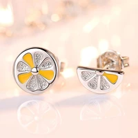 new arrivals fashion asymmetric lemon 925 sterling silver ladies stud earrings jewellery for women wholesale drop shipping girls