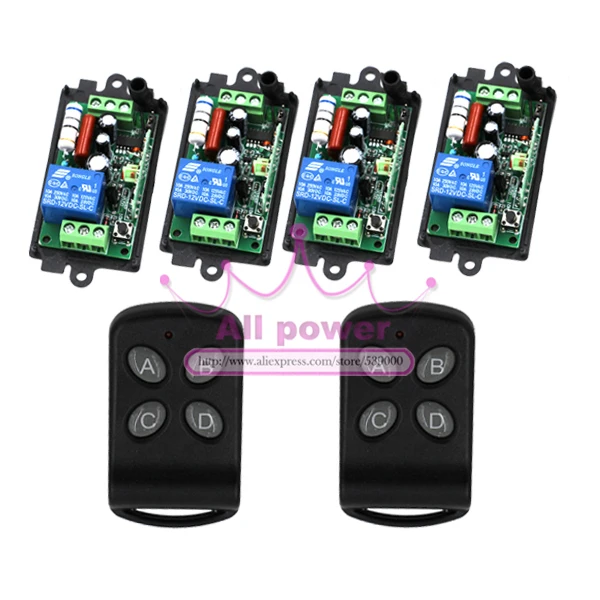 CCTV 110V 220V 1CH Беспроводная система выключателя питания 4 приемника 2 пульта