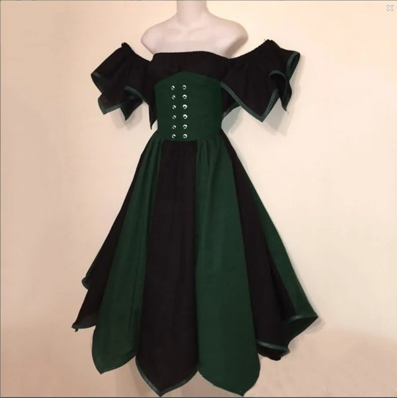 

Women Fashion New Medieval Dress Halloween Costumes for Women Cosplay Party Dresses Bandage Vintage Short Sleeve Strapless Tunic