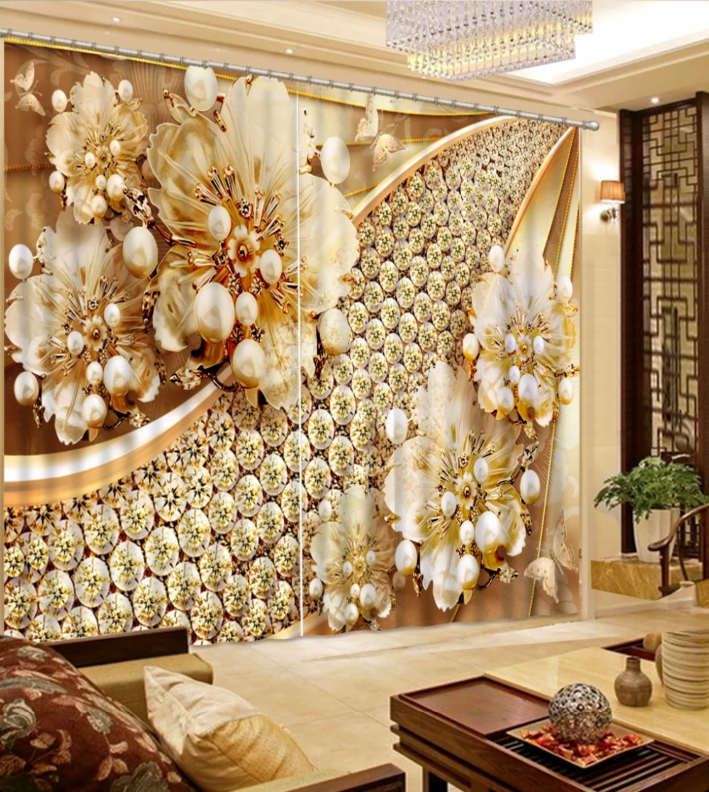 

Luxury 3D Curtains Window Decoration Background 3D Curtains For Living room Bedroom Beautiful jewelry Curtains Hotel/Cafe