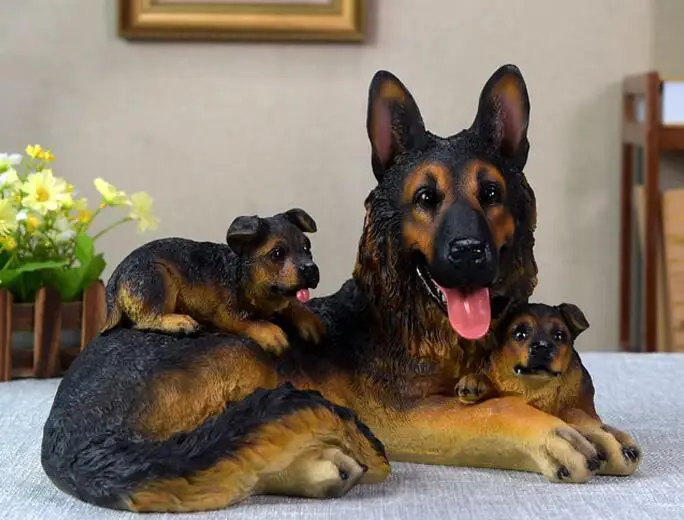 Black German Shepherd Mother &amp son Dog Hand Painted Resin Figurine Statue | Дом и сад