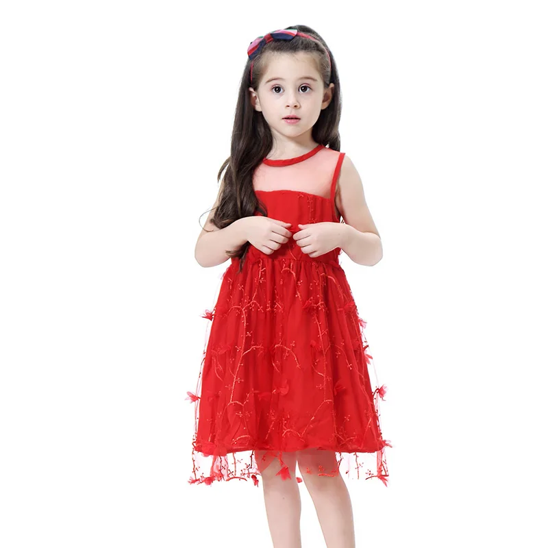 

Kids Girls Mesh Dress Sleeveless Flower Decor Loose Princess Dress for Summer M09
