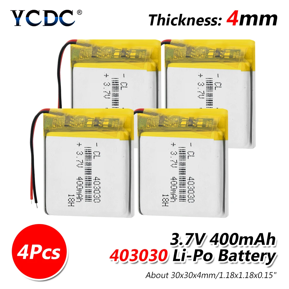 4 pieces 1/2/4x3,7 v литий-ионный Батарея Перезаряжаемые 403030 400 мА/ч, литий-ионный полимерный аккумулятор батареи Мощность банк сигнализация детектор акумуляторная батарея для замены - Цвет: 4 pieces