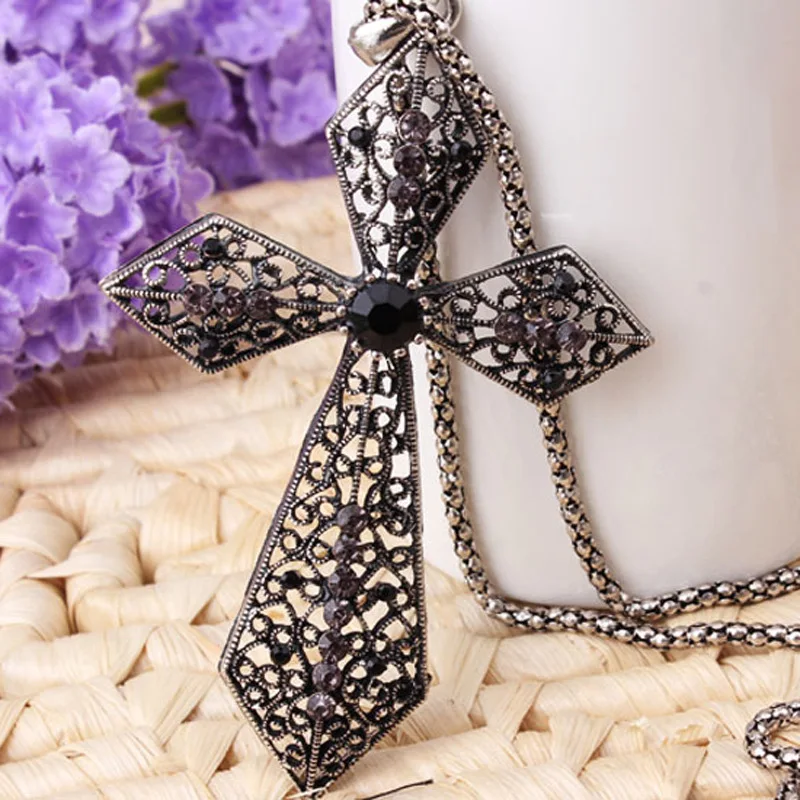 Женское Ожерелье с крестом винтажное длинное ожерелье полым черным украшением в