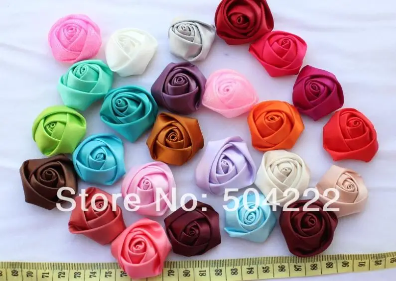 

100pcs Satin fabric Rose Rolled Rosette Flower 4cm, 1.5" mix color free shipping